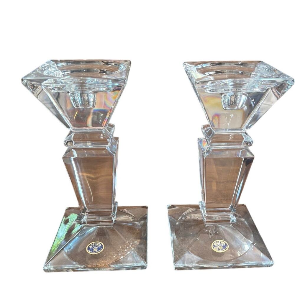 STUNNING Mid Century Bohemia Crystal Candlesticks  8"  Tapers or Pillars